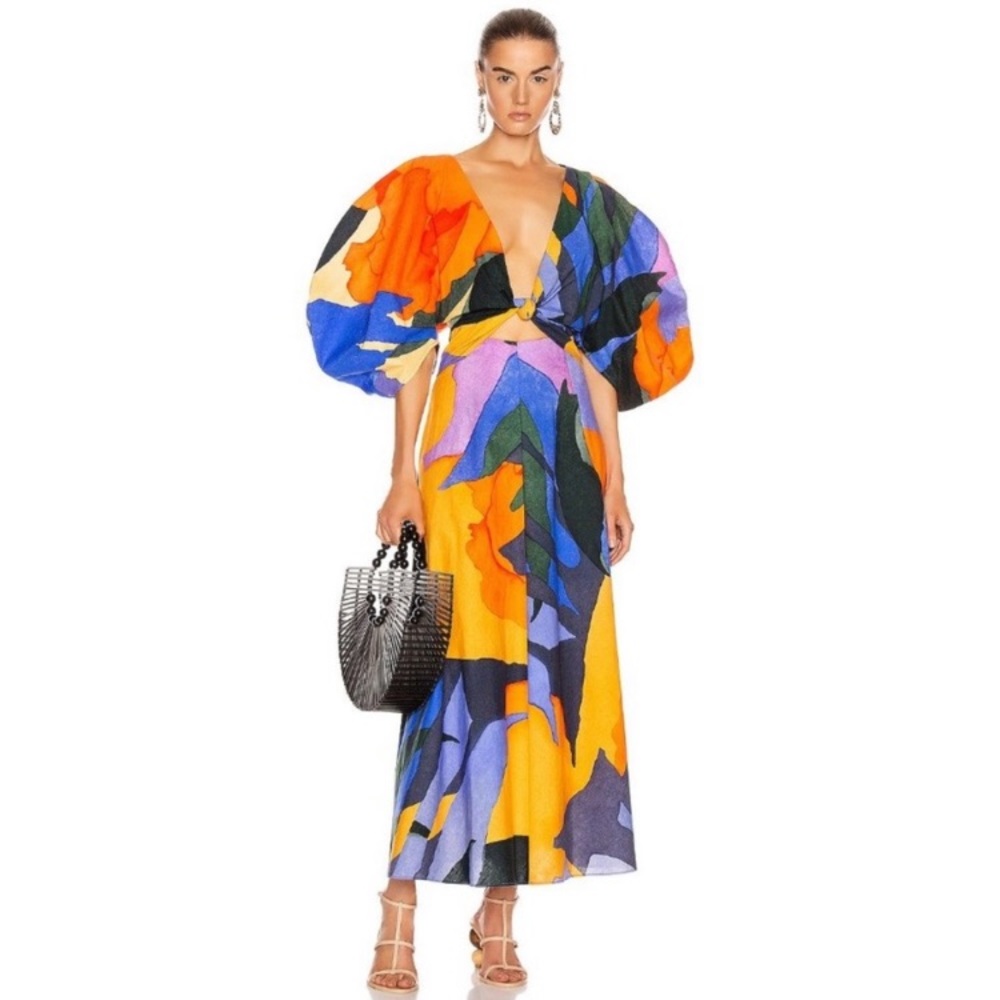 Mara Hoffman Leila Dress Puff Sleeve Midi Dress